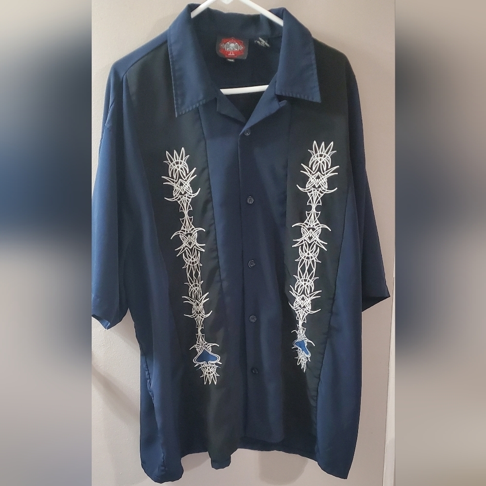 Men's Navy Blue Dragonfly Roadhouse Casual Button Down Shirt. Sz 3XL - Picture 7 of 7